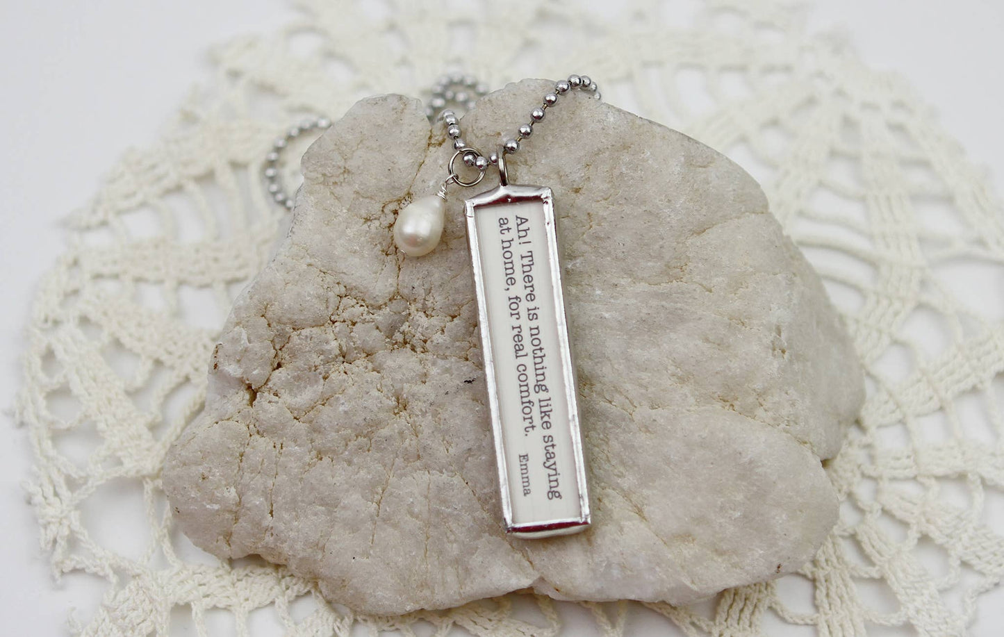Jane Austen Staying at Home Quote Soldered Charm Necklace 