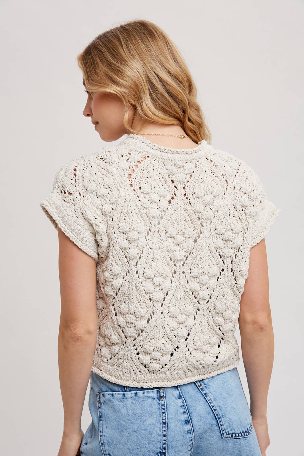 Cream Short Sleeve Sweater