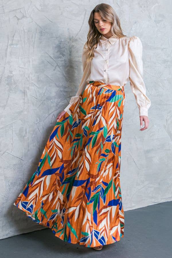Rust Pleated Maxi Skirt