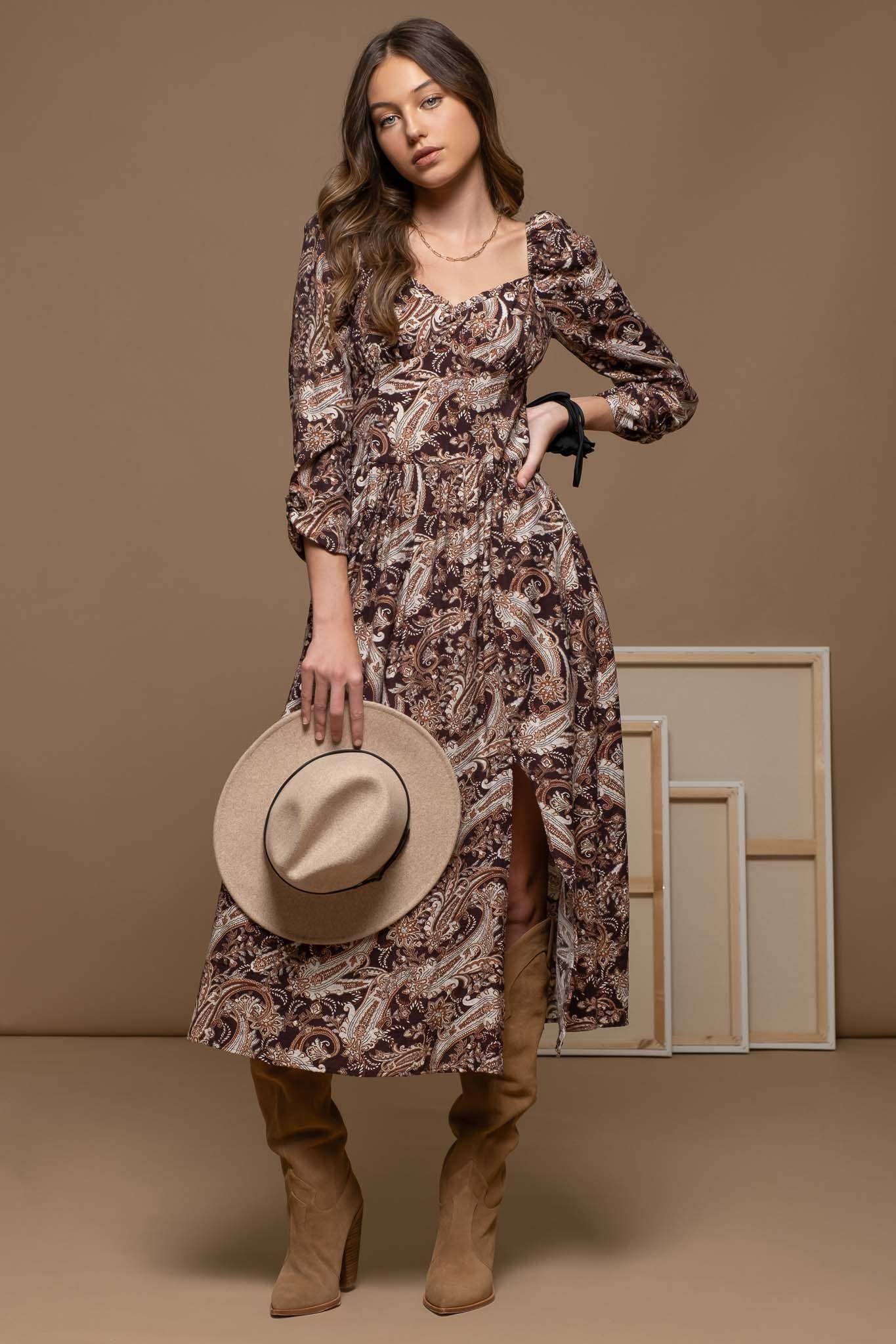 Chocolate Paisley Mid Dress
