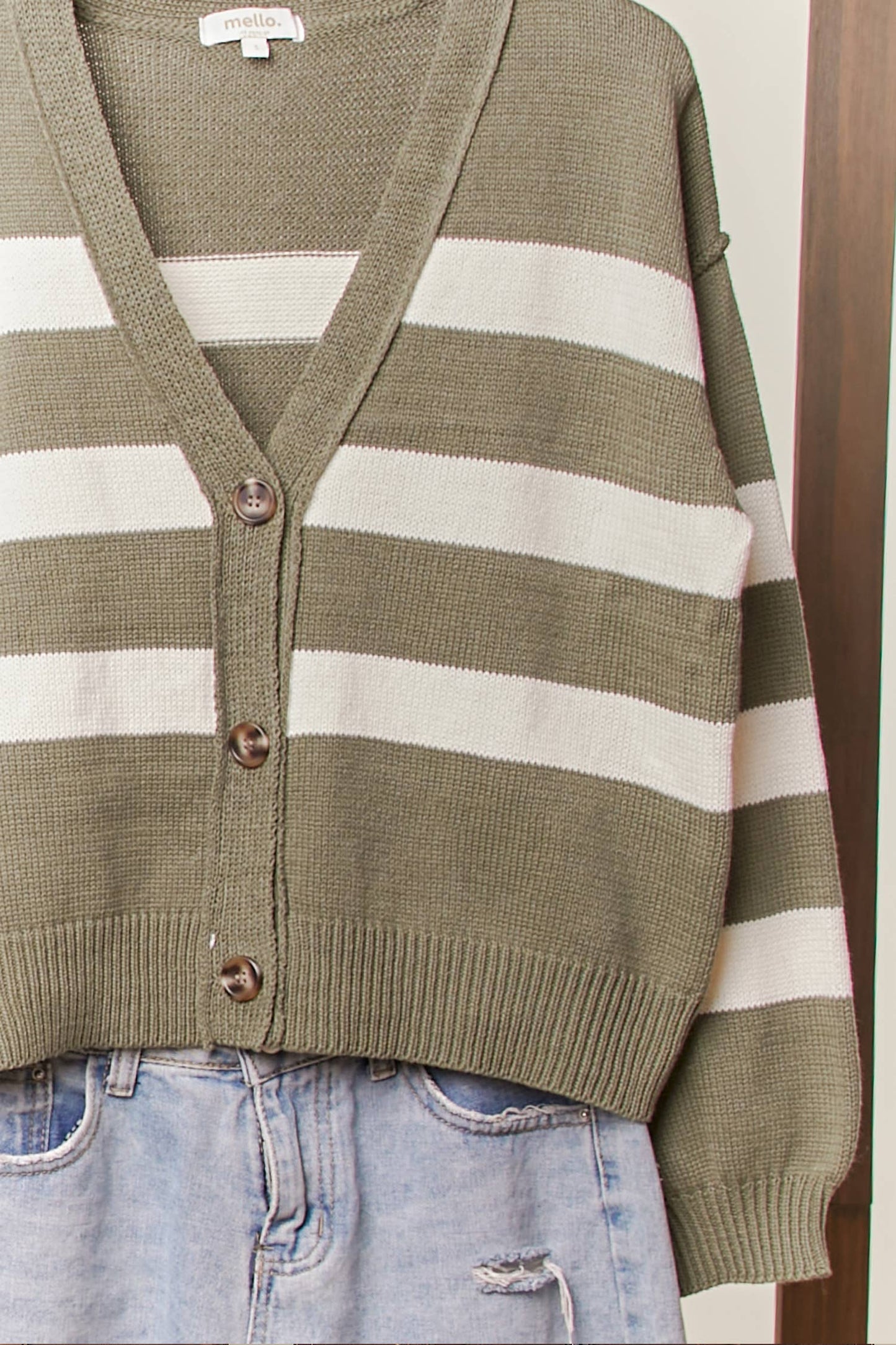 Striped  V Neck Knit Cardigan