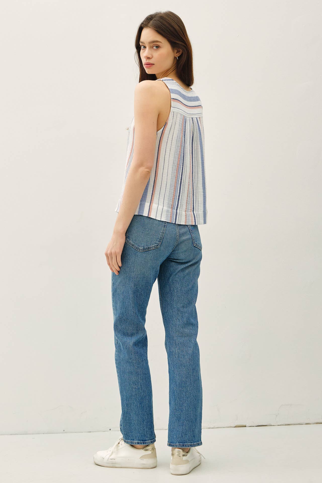 COTTON GAUZE HENLEY TANK
