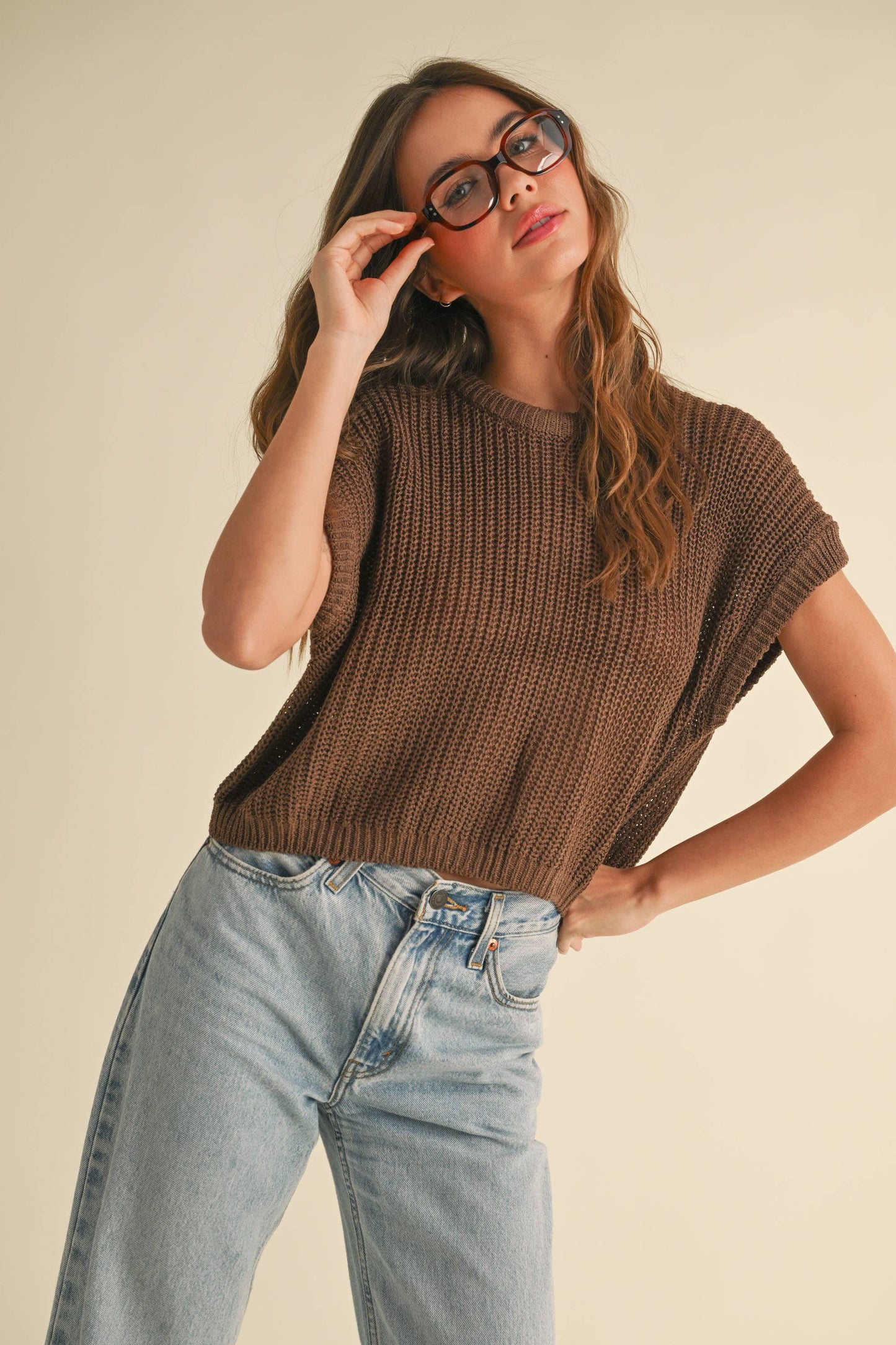 DOLMAN SLEEVE KNITTED TOP: ESPRESSO
