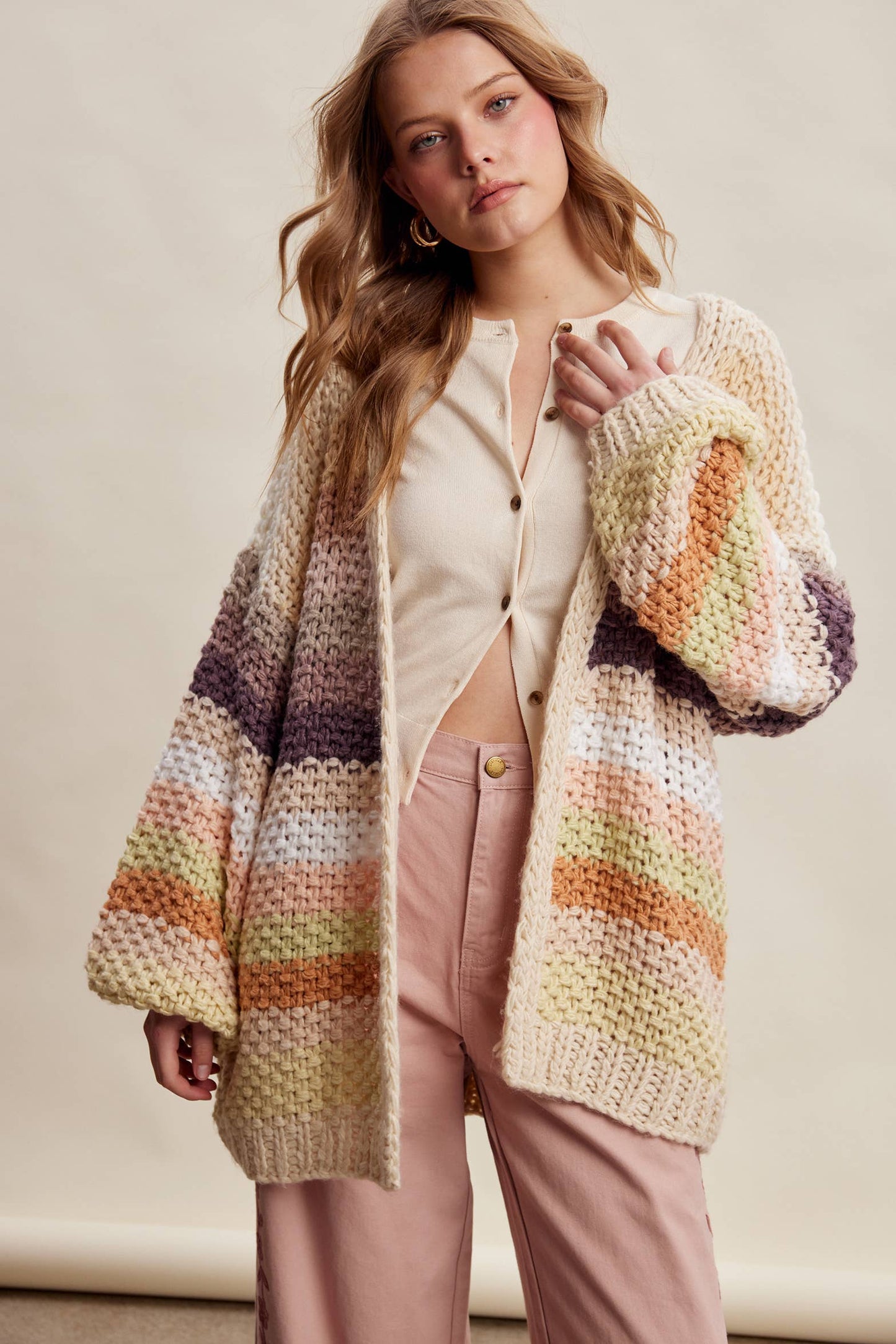 Rainbow Hand-Crochet Open Cardigan