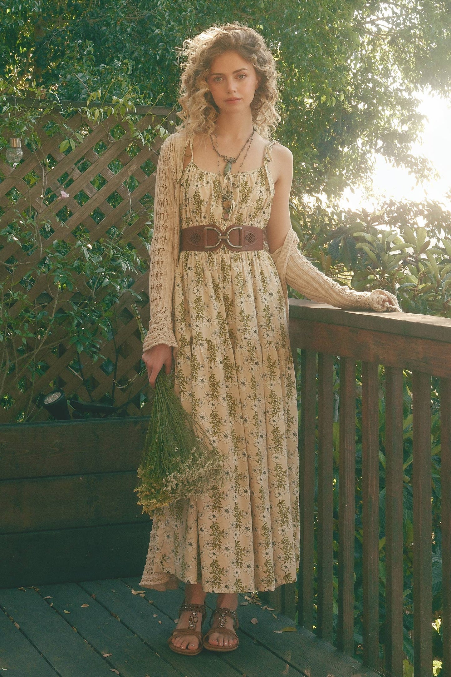 Floral Tie-Strap Smocked Maxi Dress