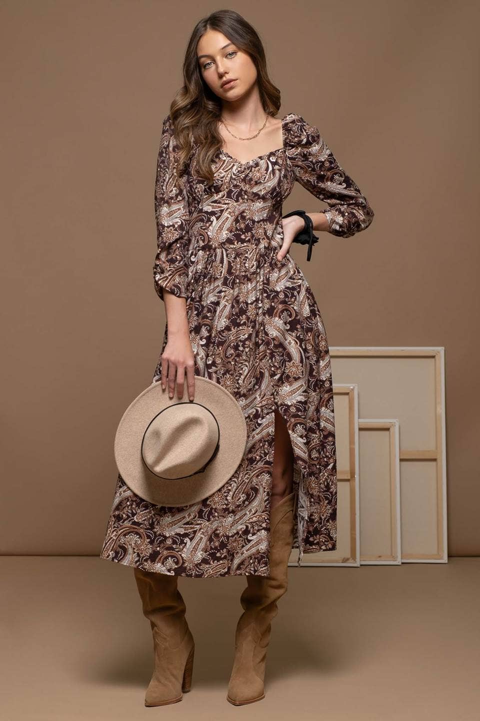 Chocolate Paisley Mid Dress