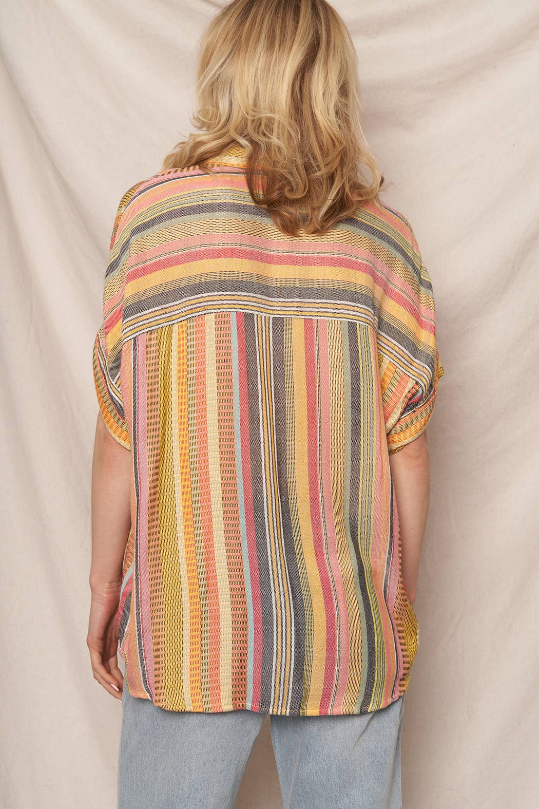 Multicolor Striped Button Down Shirt: YELLOW MULTI