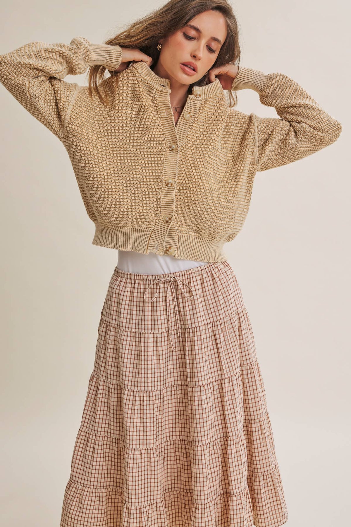 MINERAL-WASHED CABLE KNIT COTTON CARDIGAN