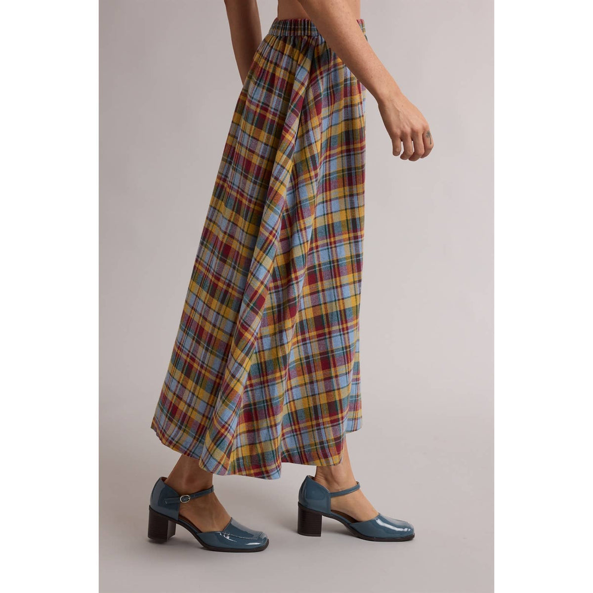 PLAID A-LINE MIDI SKIRT