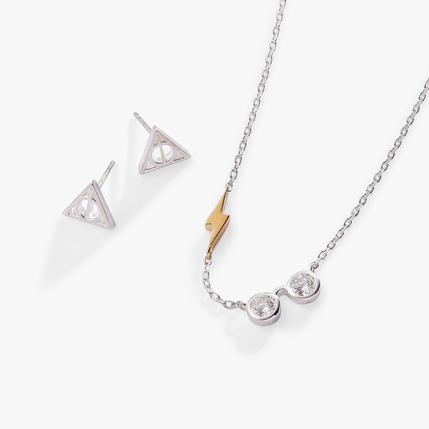 Harry Potter™ Glasses and Deathly Hallows Necklace and Earring Set, Sterling Silver: Two Tone Precious