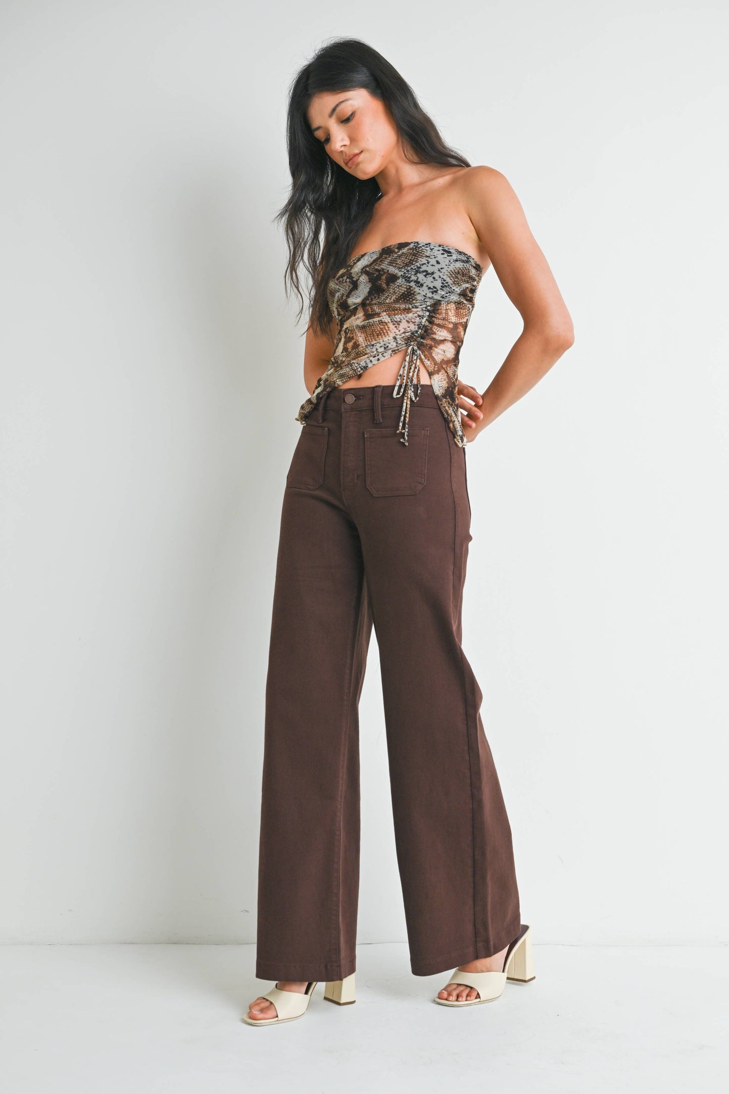 Dark Brown Stretch Wide Leg Pants