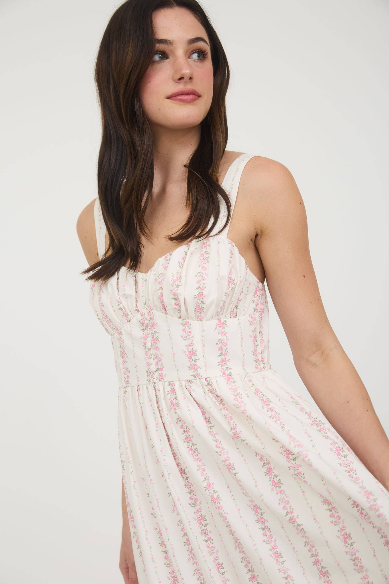 FLORAL STRIPE BUTTON DETAIL MAXI DRESS