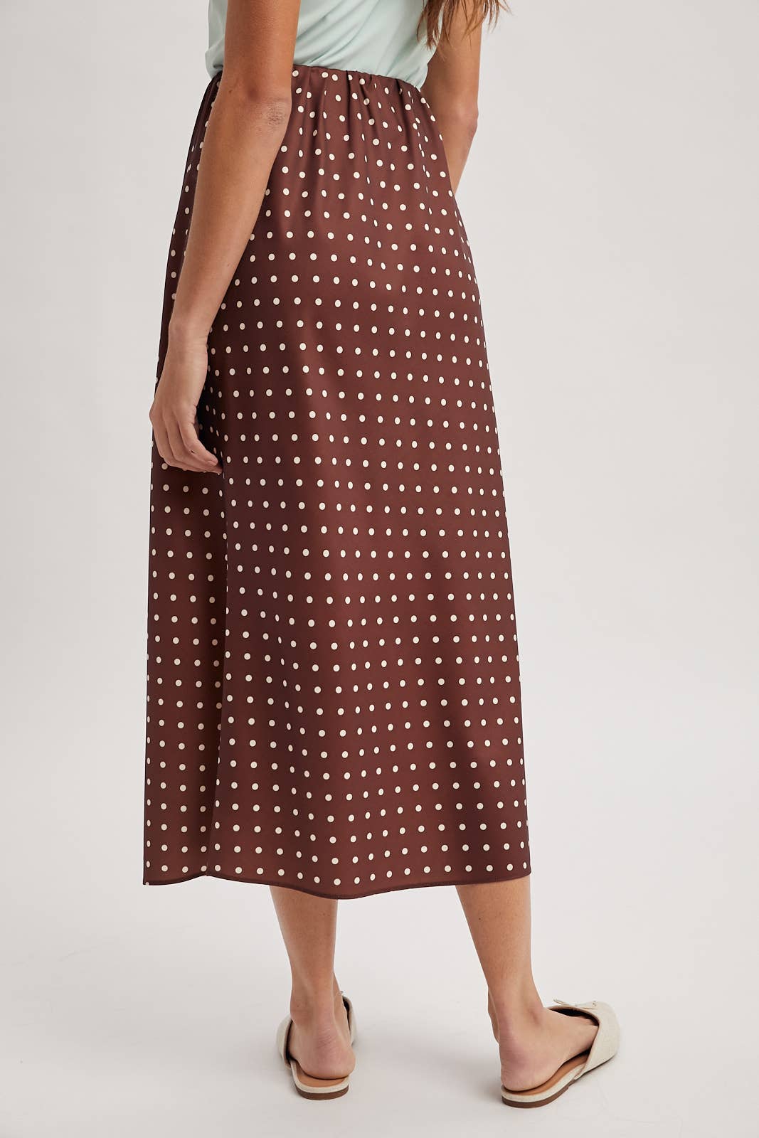POLKA DOT SATIN MIDI SKIRT