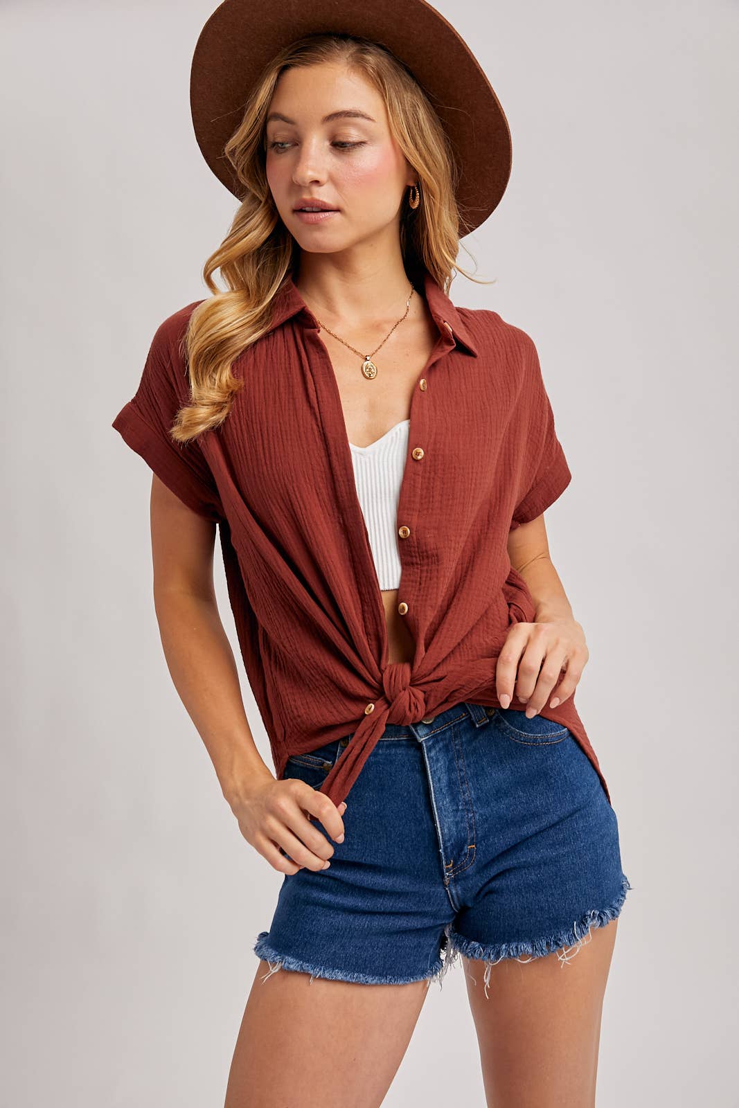Our Best-Selling Essential Button Up Cotton Shirt Now in Brick
