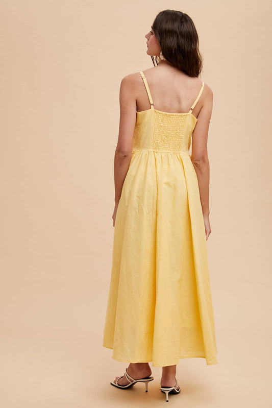 BUTTER YELLOW LINEN BLEND BUTTON DRESS