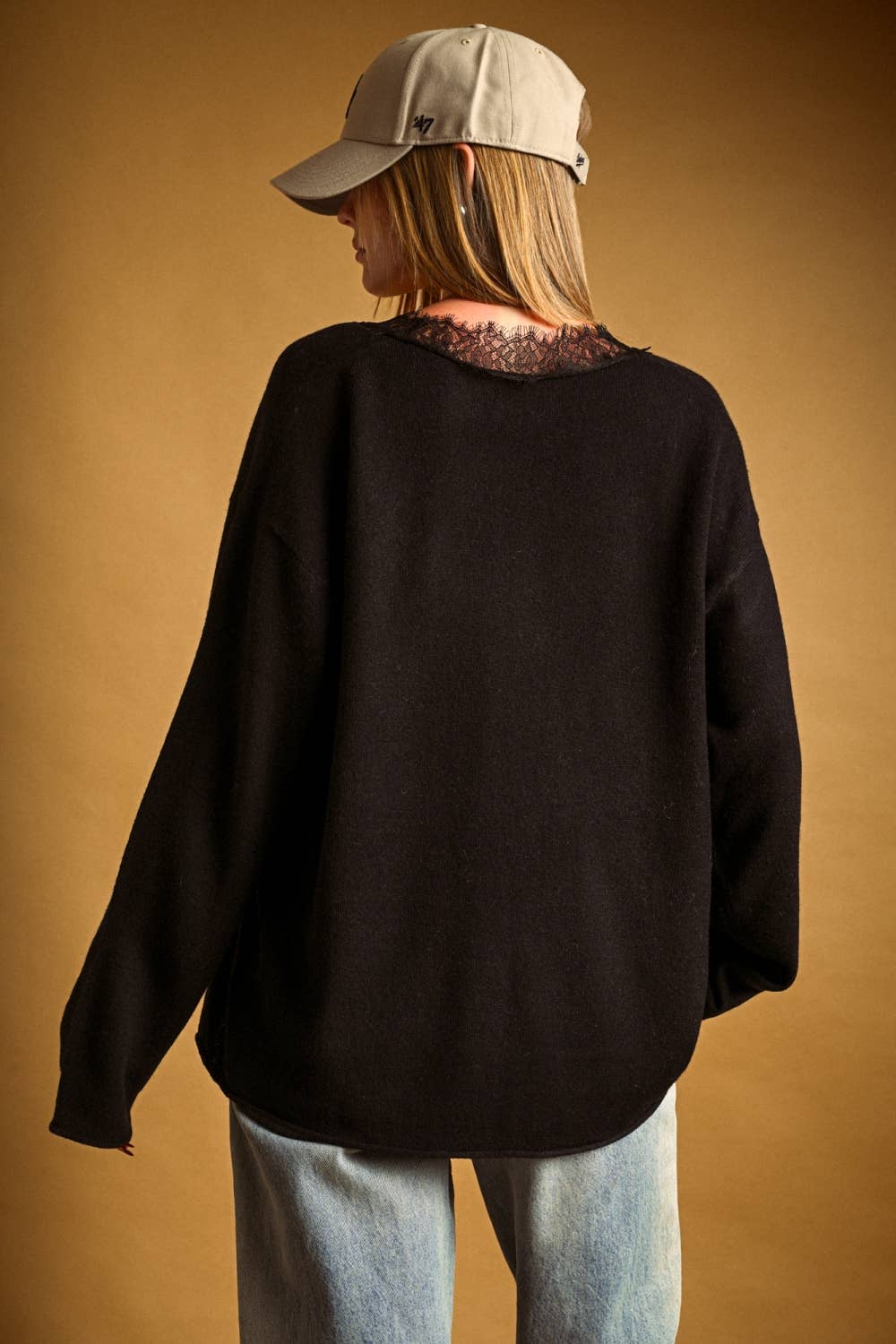 Peekaboo Lace V Neck Sweater