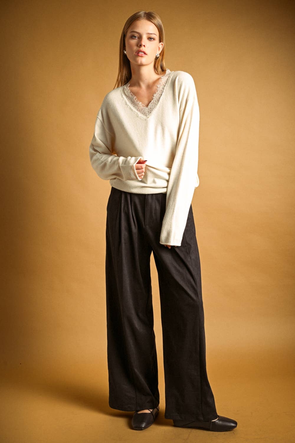 Peekaboo Lace V Neck Sweater