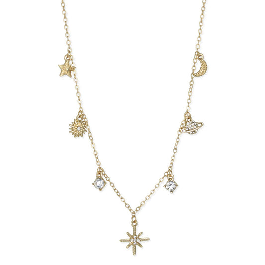 Gold Crystal Celestial Charms Necklace