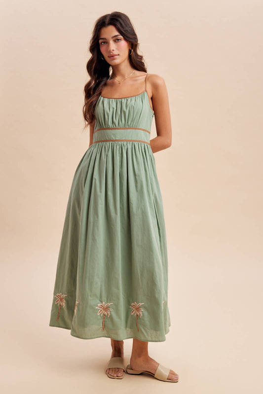 EMBROIDERED CONTRAST SLEEVELESS MAXI DRESS
