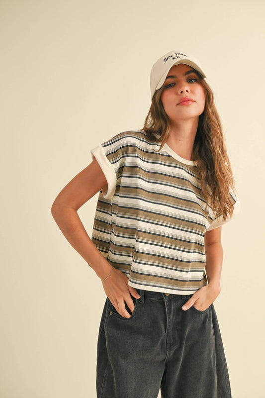 OLIVE MULTI STRIPE T-SHIRTS