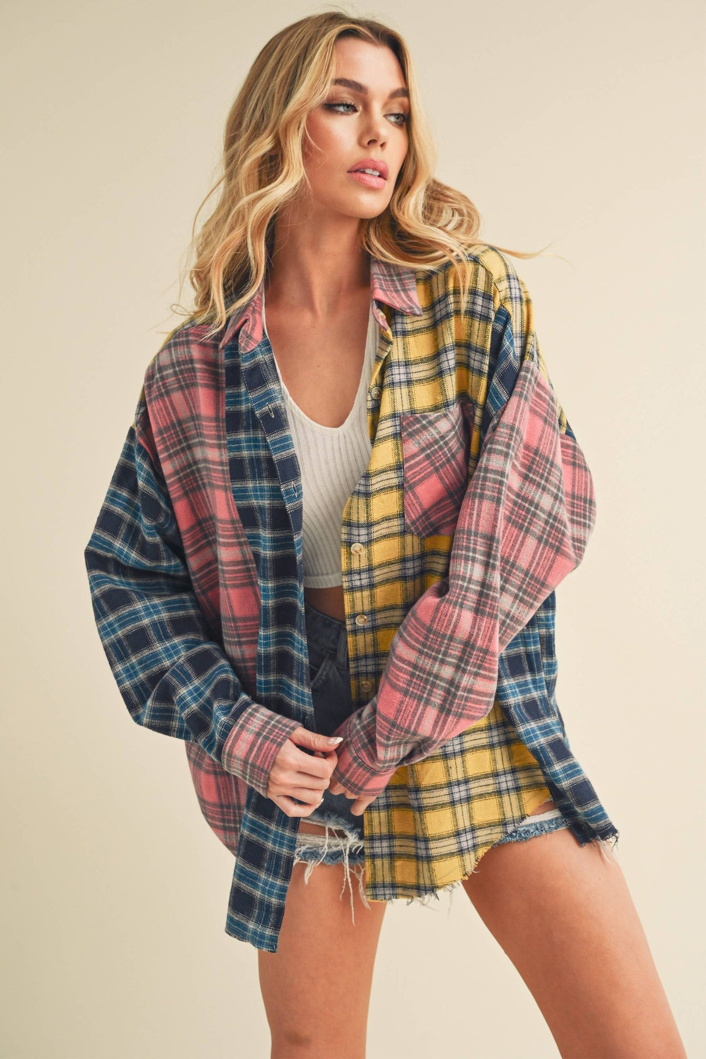 Multi Color Plaid Oversized Flannel Shirt