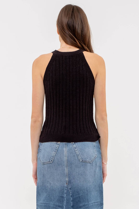 BLACK CROCHET HALTER TANK TOP