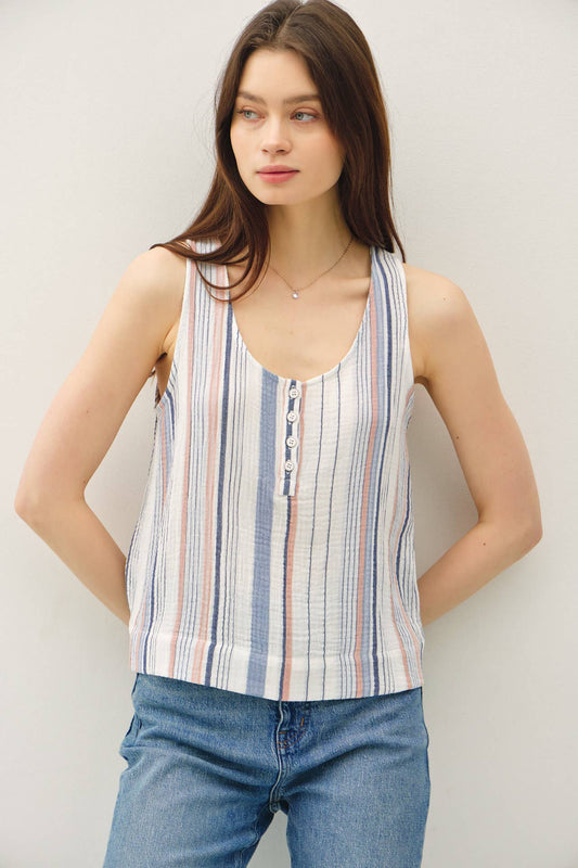 COTTON GAUZE HENLEY TANK