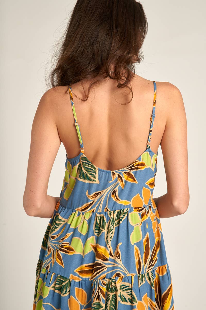 Spaghetti Strap Babydoll Mini Dress: Blue Tropical