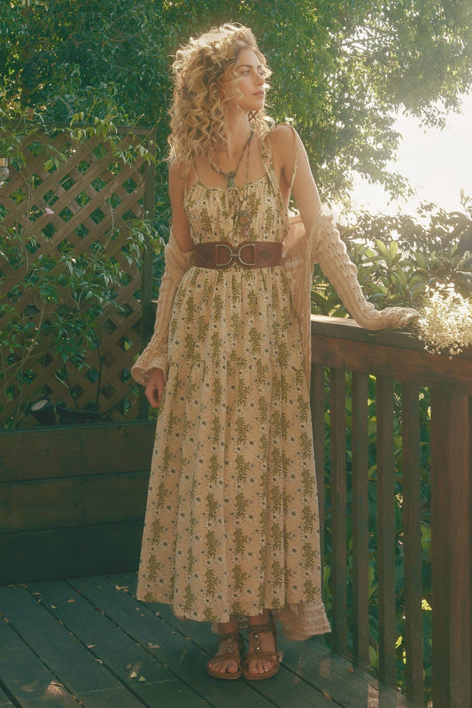 Floral Tie-Strap Smocked Maxi Dress