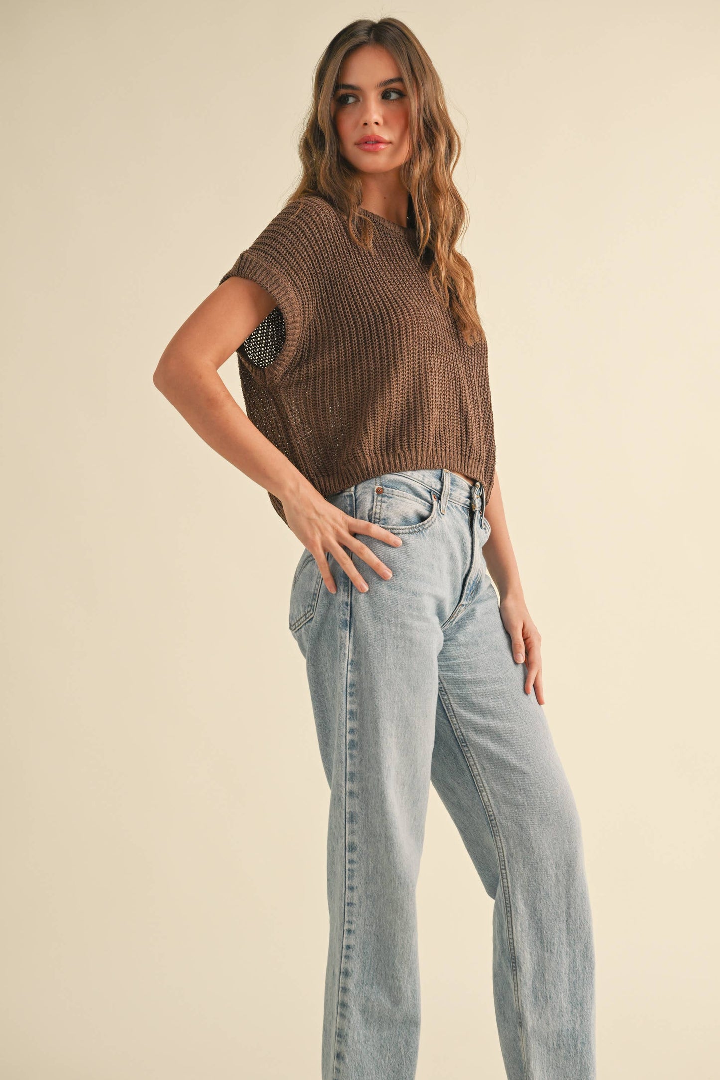 DOLMAN SLEEVE KNITTED TOP: ESPRESSO