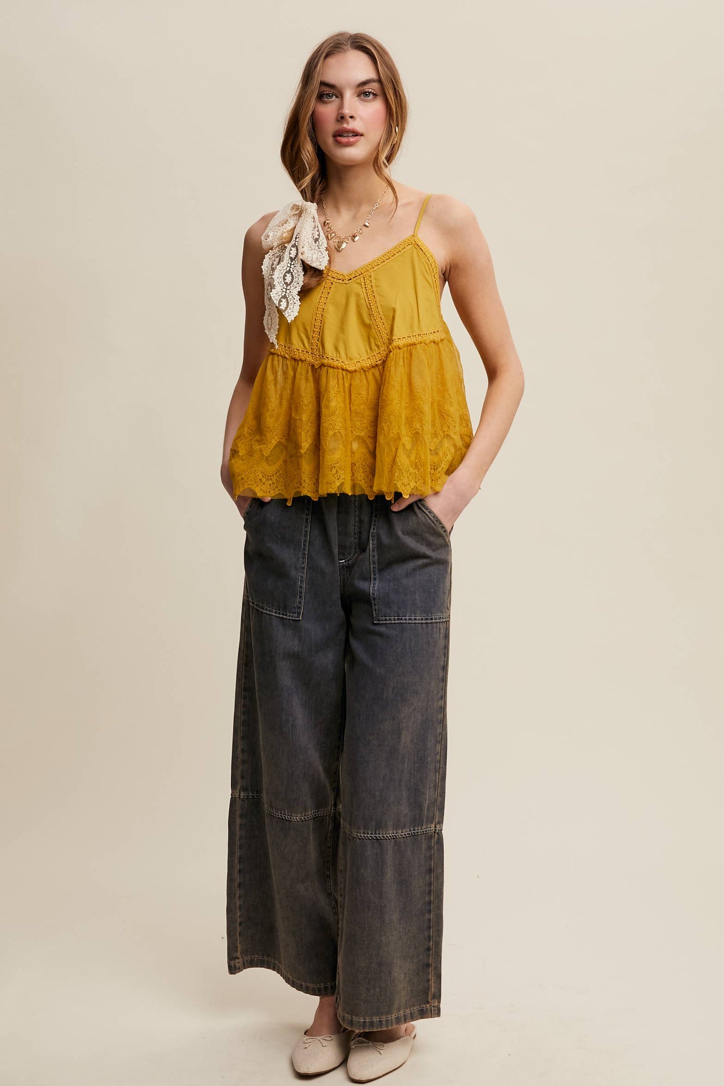 Embroidered Lace Layered Camisole Top