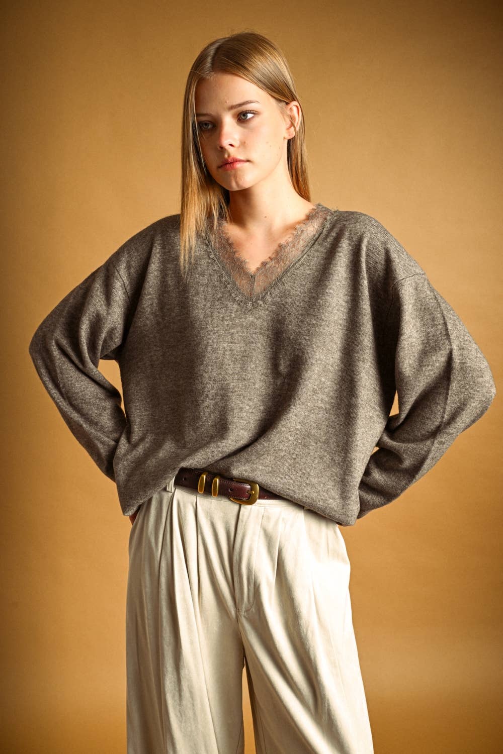 Peekaboo Lace V Neck Sweater