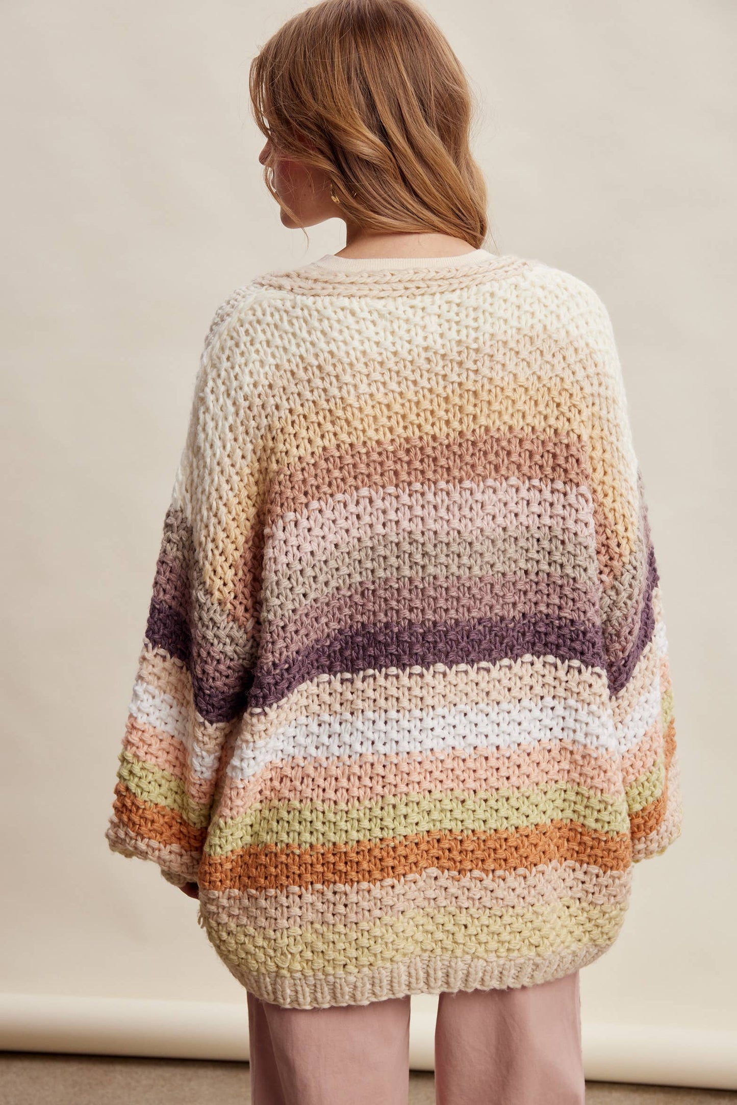 Rainbow Hand-Crochet Open Cardigan