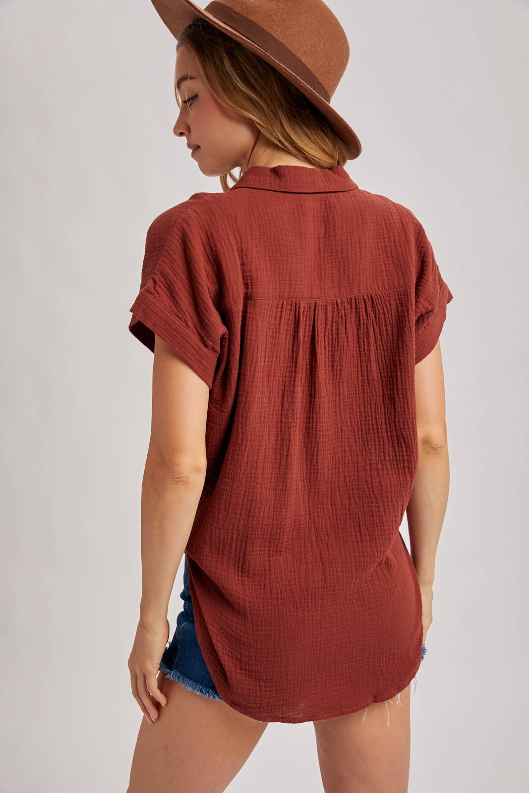 Our Best-Selling Essential Button Up Cotton Shirt Now in Brick