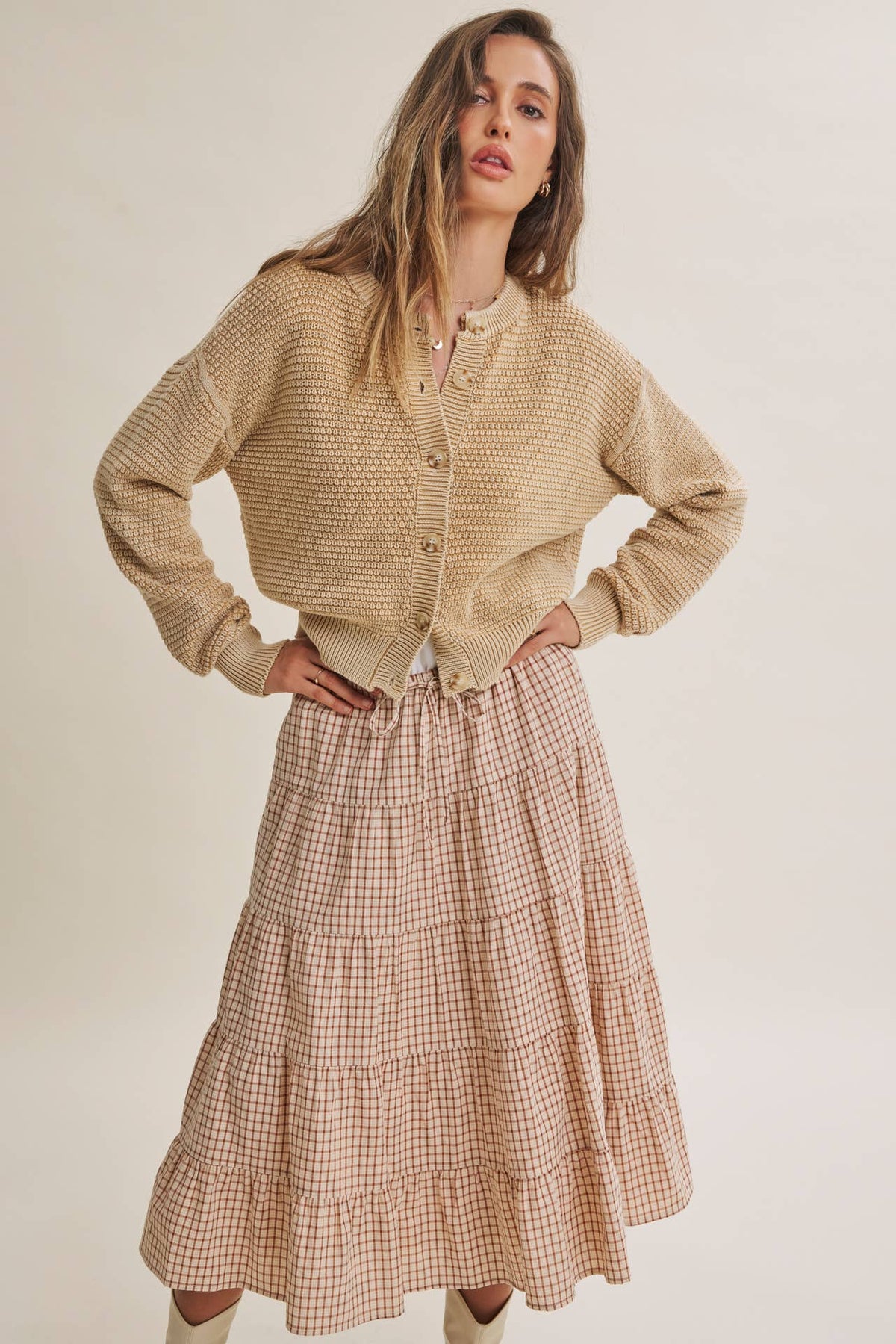 MINERAL-WASHED CABLE KNIT COTTON CARDIGAN