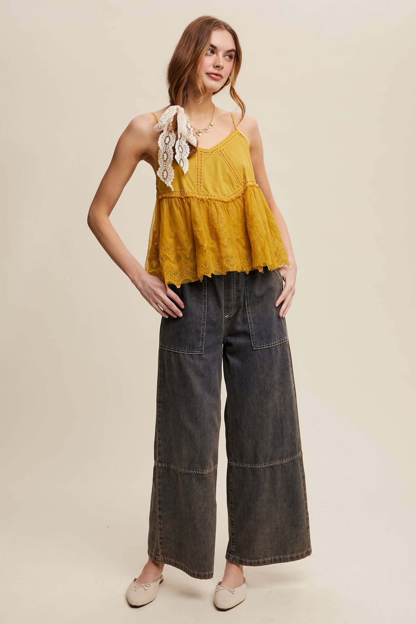 Embroidered Lace Layered Camisole Top