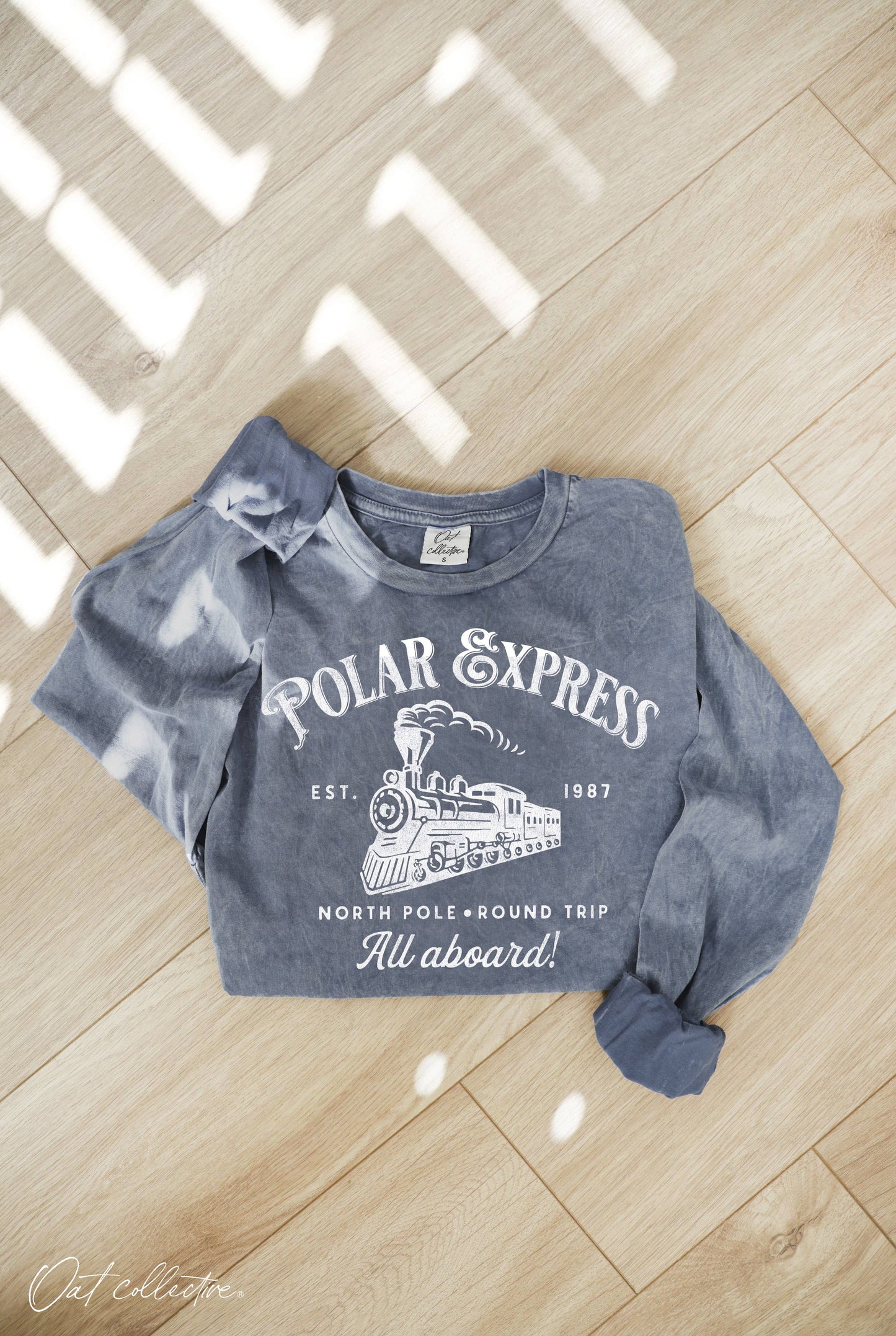 POLAR EXPRESS Mineral Washed Long Sleeve Graphic Top