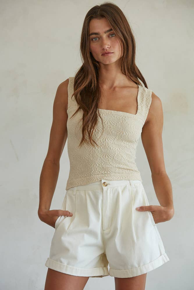 Cotton Pleated Front Relax Fit Wide Leg Shorts