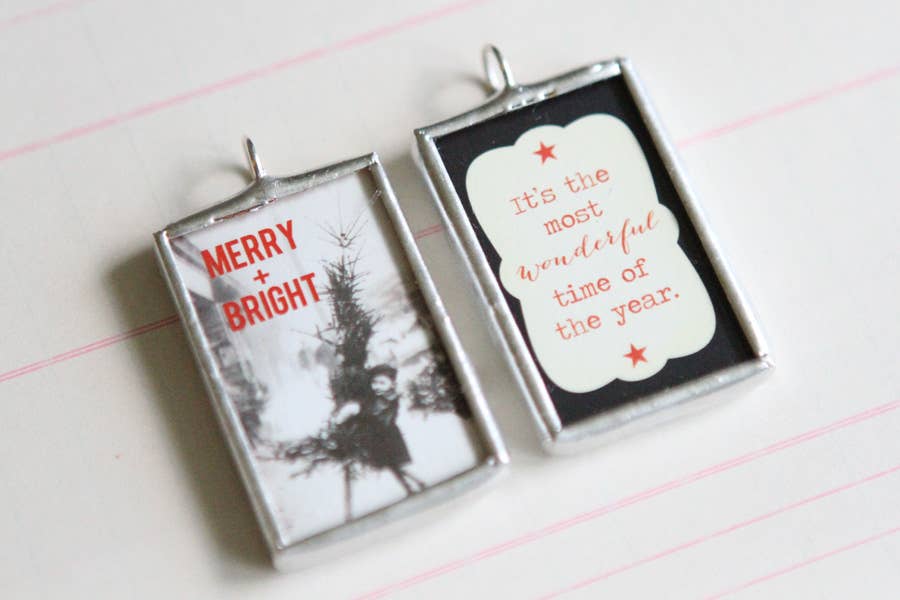 Merry and Bright Holiday Soldered Art Charm Necklace