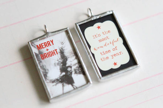 Merry and Bright Holiday Soldered Art Charm Necklace