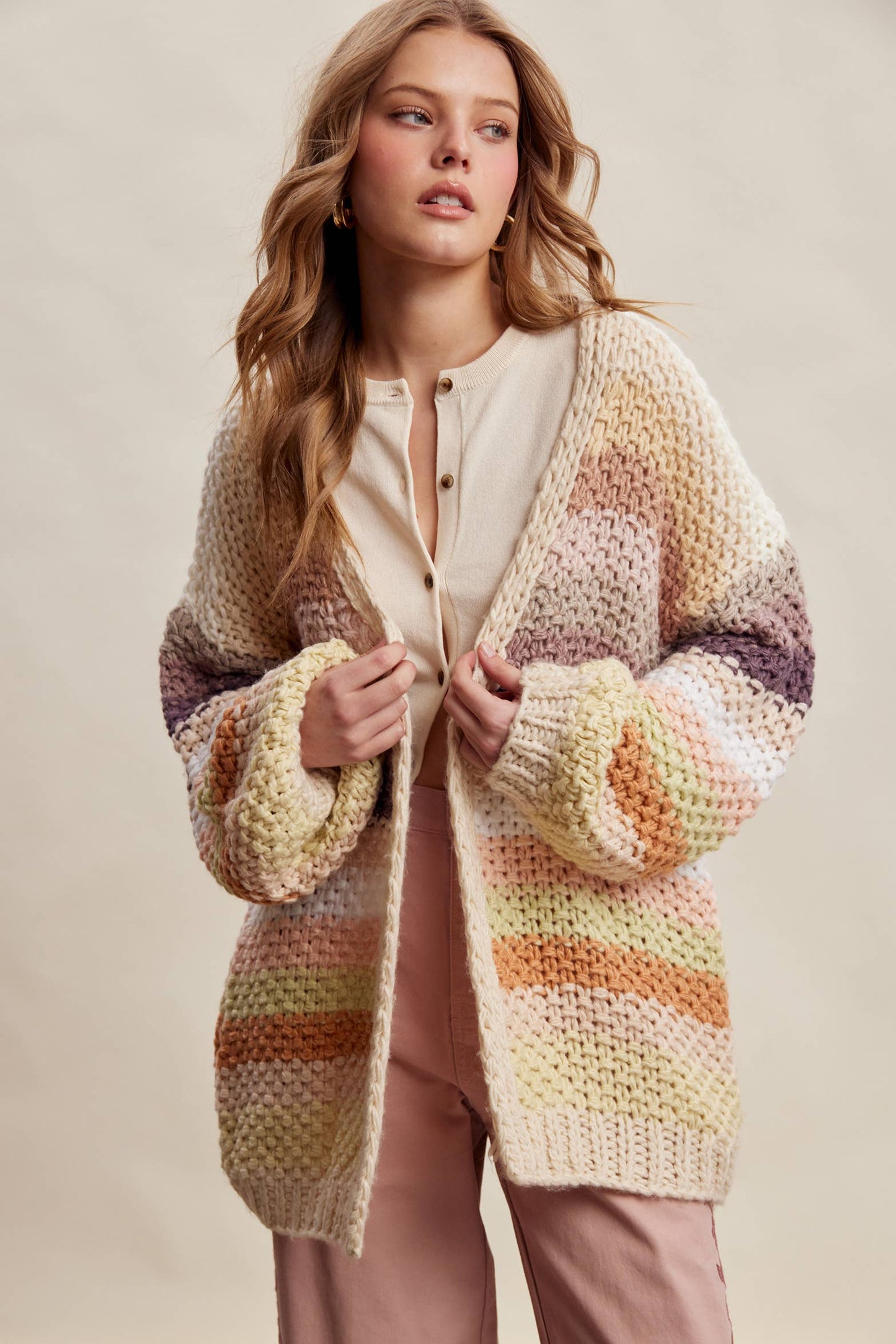 Rainbow Hand-Crochet Open Cardigan