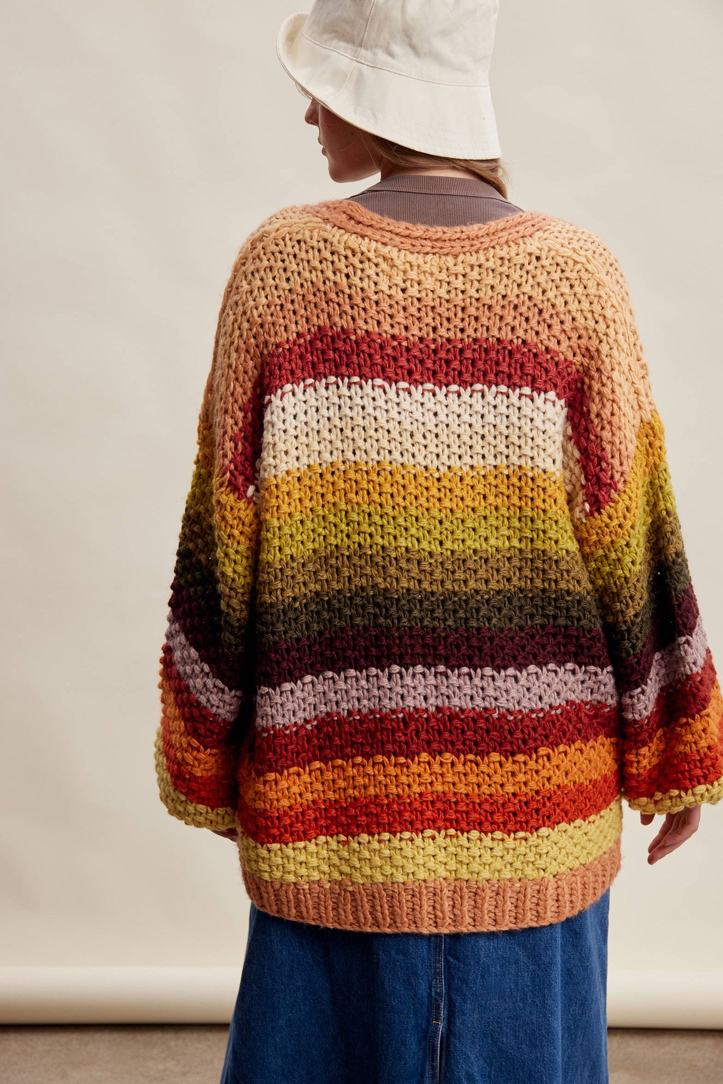 Rainbow Hand-Crochet Open Cardigan