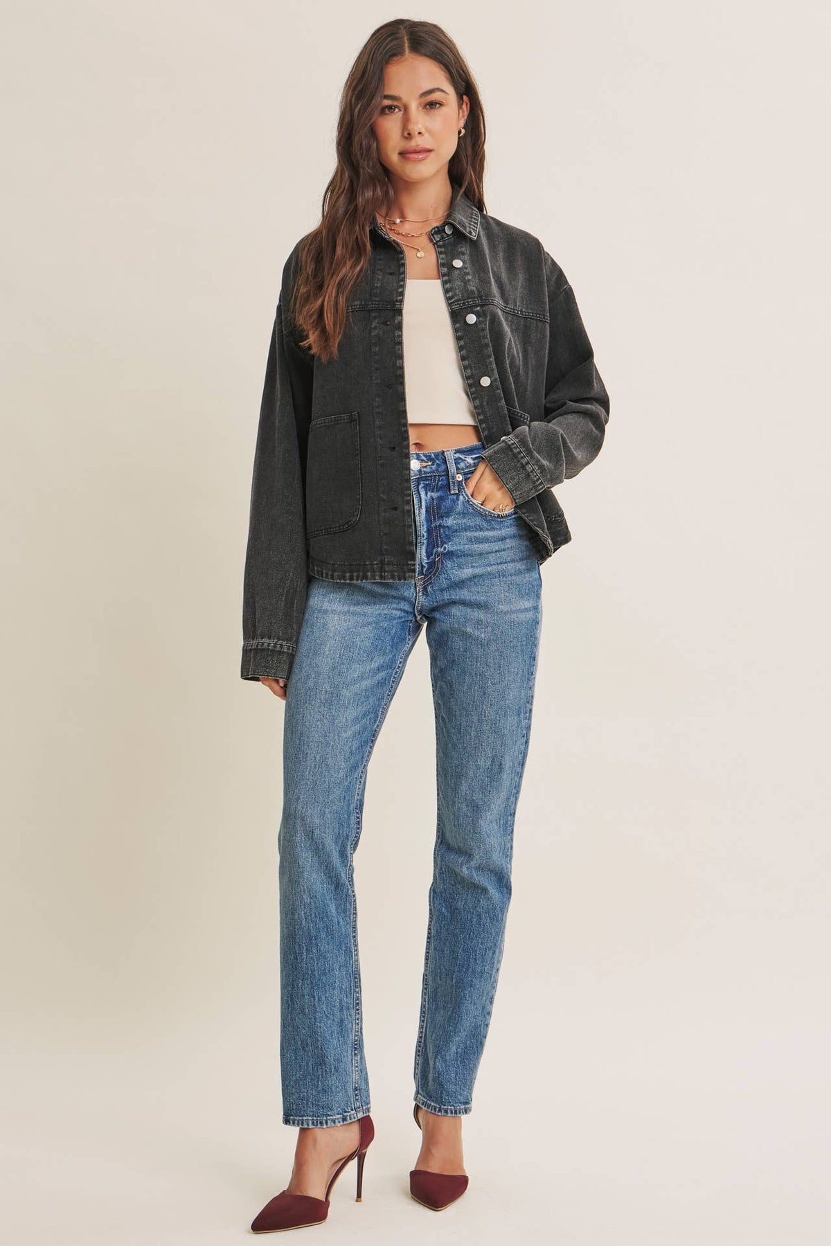 ONE OF A KIND WASHED COTTON TWILL UTILITY OVERSIZED JACKET