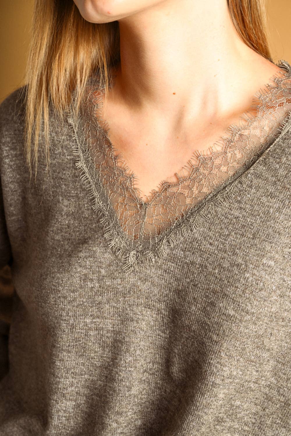 Peekaboo Lace V Neck Sweater