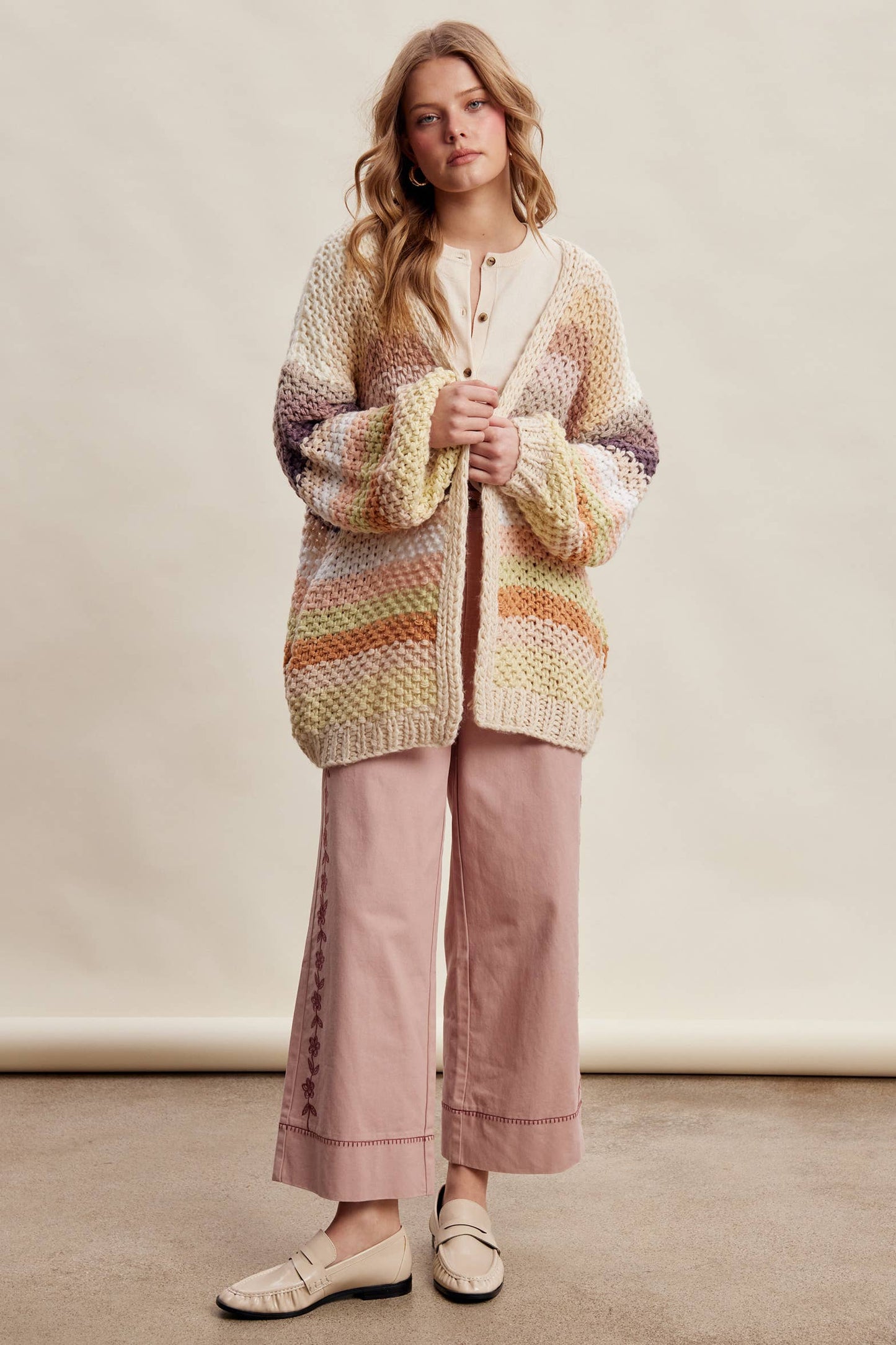 Rainbow Hand-Crochet Open Cardigan