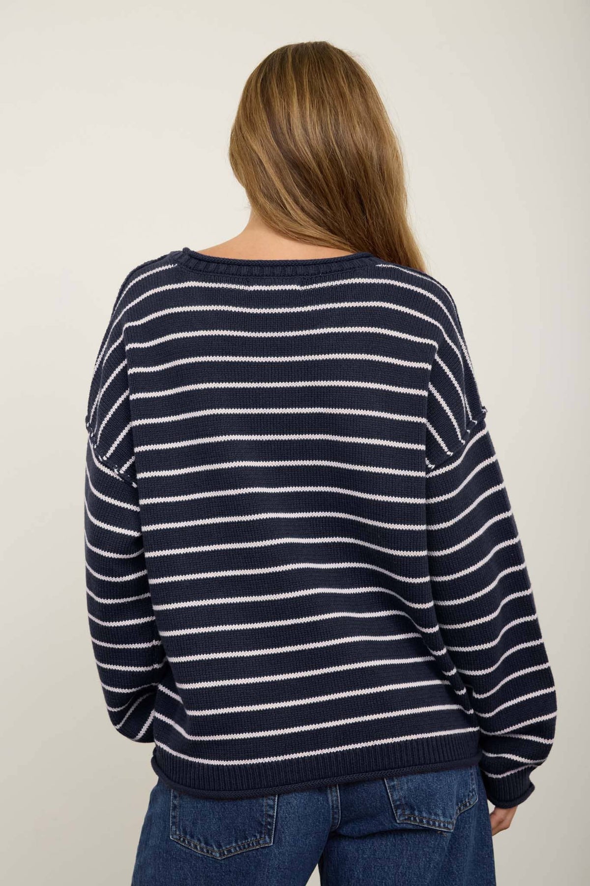 Navy Stripe Rolled Collar Sweater