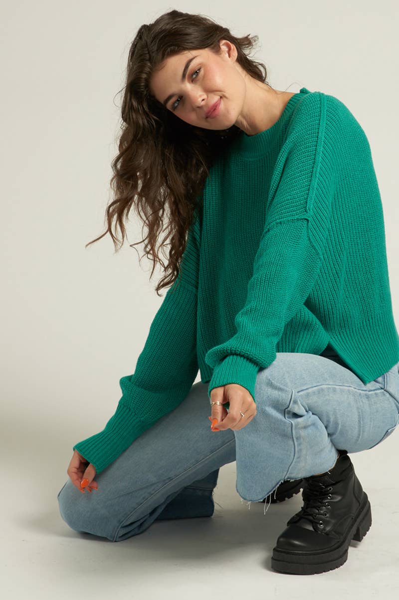 Seafoam Cropped Pullover Sweater with Side Slits