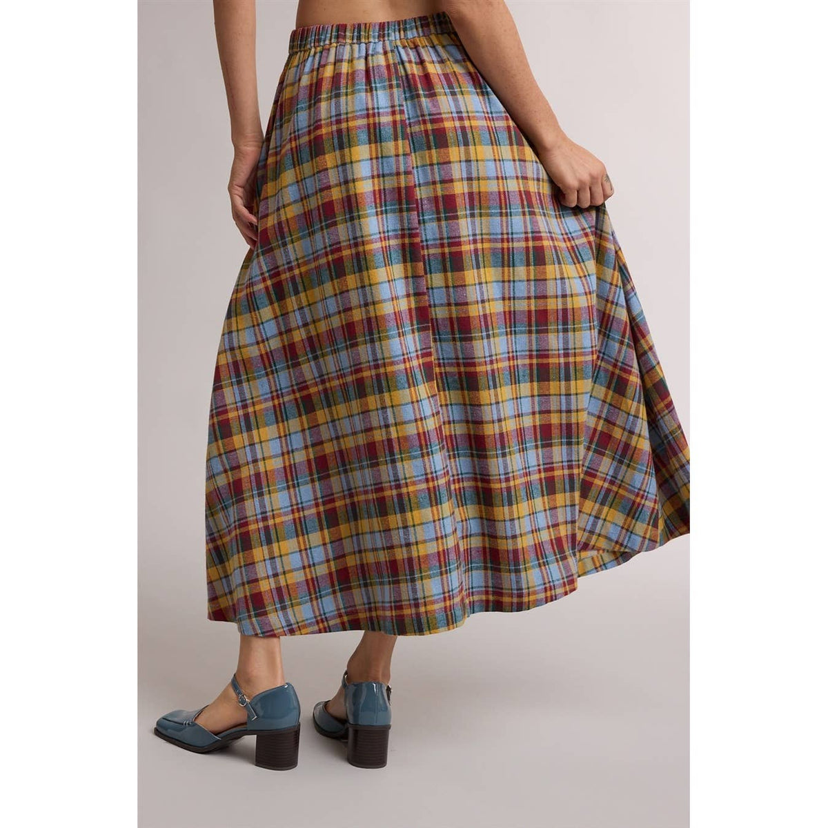 PLAID A-LINE MIDI SKIRT