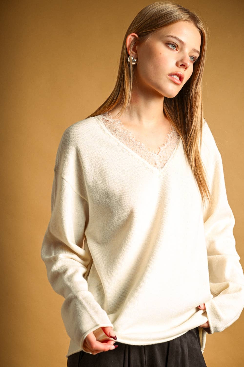 Peekaboo Lace V Neck Sweater