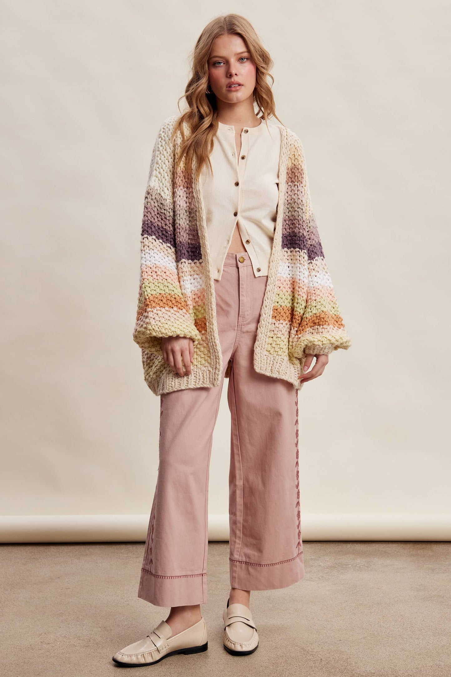 Rainbow Hand-Crochet Open Cardigan